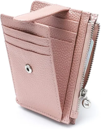 Miniatura 10 de Cartera delgada para mujer, de piel auténtica, tarjetero delgado con bloqueo RFID, carteras pequeñas