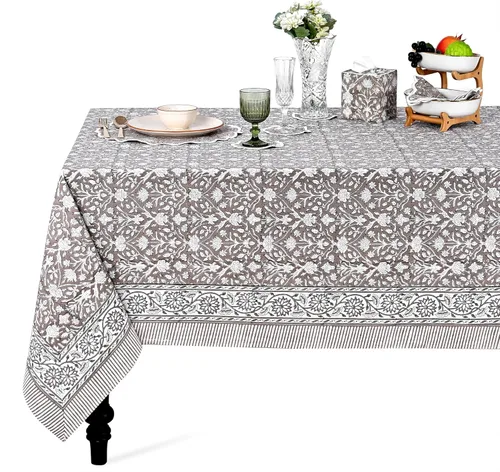 Miniatura 42 de Ridhi - Mantel cuadrado 100% algodón con estampado en bloque, lavable, para Halloween, Acción de Gracias, Navidad, fiestas, bodas, decoración