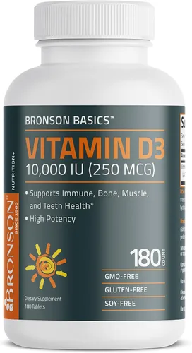 Miniatura 6 de Bronson Vitamina D3 10,000 UI (250 MCG) para función muscular saludable y apoyo inmunológico, sin OGM, 180 tabletas