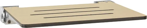 Miniatura 17 de Seachrome Asiento de ducha plegable Silhouette Slimline de 18 pulgadas, para montaje en pared, asiento rústico de teca con marco plateado