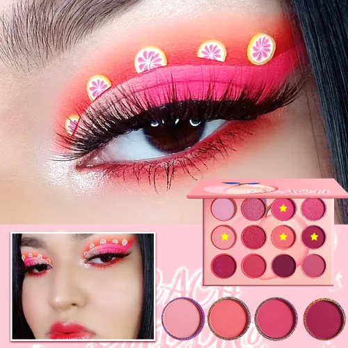 Miniatura 2 de Paleta de sombra de ojos rosa, 12 colores melocotón, mate y brillante, altamente pigmentada, rosa, mini paleta de sombra de ojos, cálida y natural