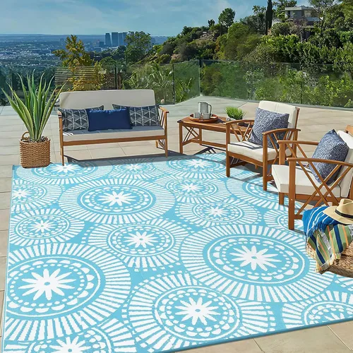 Miniatura 26 de Ileading Alfombra de Paja de Plástico para Exteriores 5x8 pies Estilo Floral Divertido Alfombras de Área Reversibles para Patio Impermeables
