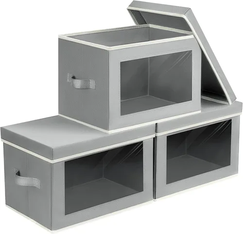 Miniatura 55 de Homsorout Contenedores de almacenamiento con tapas, organizadores pequeños de tela con ventana, contenedores de almacenamiento plegables para ropa