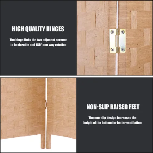 Miniatura 3 de Divisor de habitación, 4 paneles plegables de privacidad de 6 pies, divisor de habitación, malla de madera, diseño tejido a mano, partición Natural