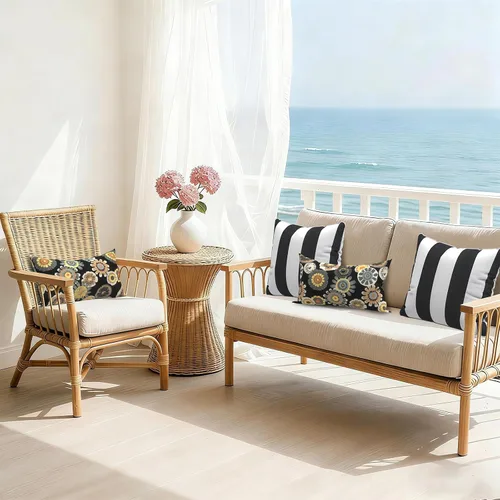 Miniatura 887 de Juego de 2 almohadas para exteriores de 16 x 16 pulgadas, repelentes al agua con interiores, para muebles de patio, hogar, jardín, geometría bohemia