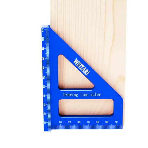 Miniatura 5 de Regla triangular de 45/90 grados, aleación de aluminio, 4.41 pulgadas, azul