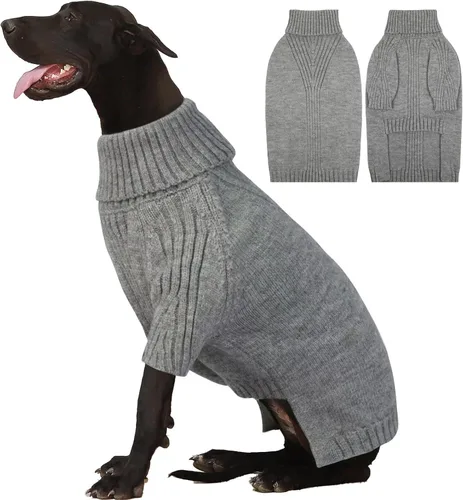 Miniatura 59 de IECOii Suéter extragrande para perro, suéteres térmicos cálidos para perros de raza gigante, ropa de punto, cuello alto de invierno, elástica