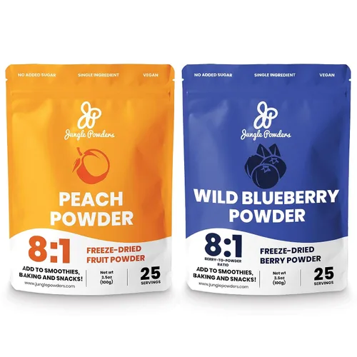 Jungle Powders Paquete de polvo de melocotón y arándano silvestre extracto liofilizado para batidos, hornear, saborizar, cocinar, sin OMG, aditivos