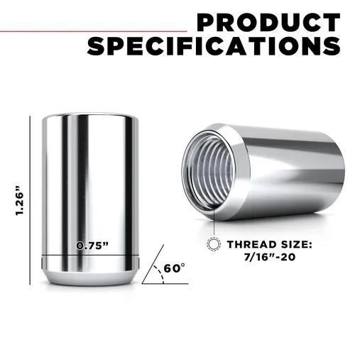Miniatura 2 de White Knight 2802-4 Tuerca de llanta de bellota cromada 7/16"-20 con llave, paquete de 4