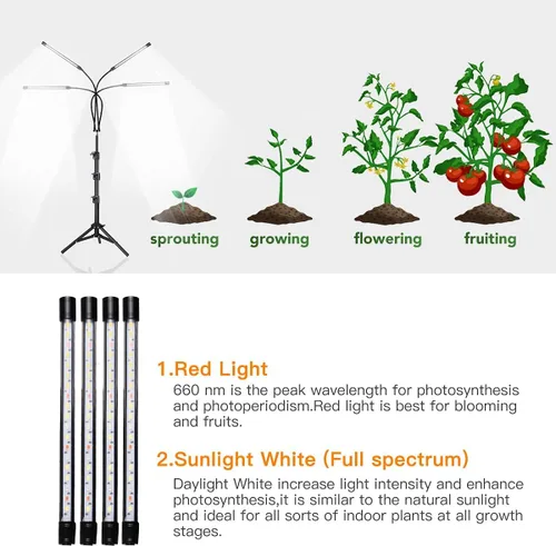 Miniatura 4 de GHodec Luz de Crecimiento con Soporte, 5500K Espectro Completo Luz de Piso de Cuello de Cisne para Plantas de Interior en Crecimiento, 5 Niveles