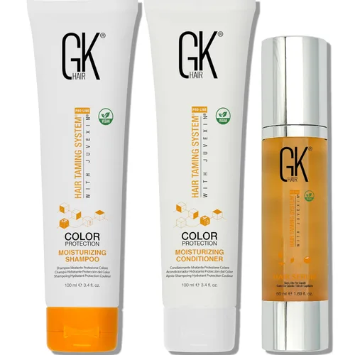 GK HAIR Global - Juego de champú y acondicionador hidratante de queratina (3.4 onzas líquidas/3.4 fl oz) con suero antiencrespamiento y aceite de