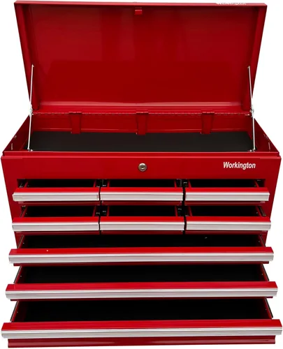 Miniatura 3 de Workington Caja de herramientas de metal portátil industrial profesional con 9 cajones, armario de herramientas de 26 pulgadas con 9 cajones con Rojo