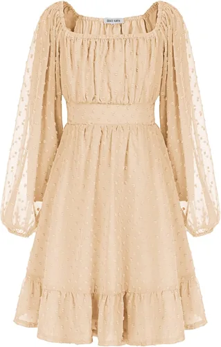 GRACE KARIN Vestido escalonado con volantes para niñas, vestido acampanado de manga larga con lunares suizos, 6-12 años