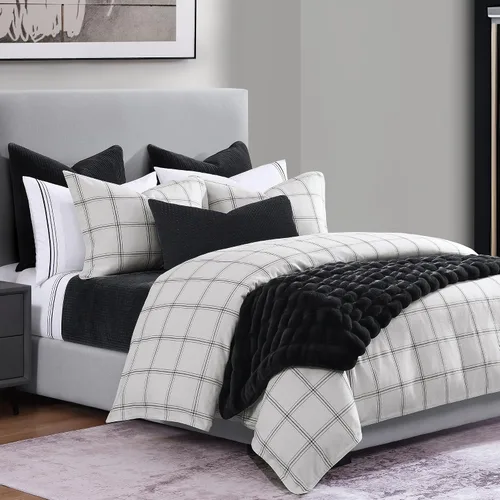 Miniatura 9 de HiEnd Accents - Juego de funda de edredón de cuadros de ventana de 3 piezas, tamaño Queen, diseño de cuadros, juego de ropa de cama masculina negra