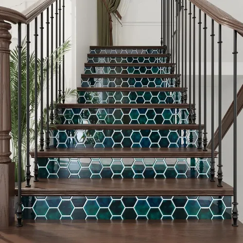 Miniatura 7 de CRE8TIVE 4 hojas de azulejos para despegar y pegar en muro para cocina, azulejos hexagonales de 12 x 12 pulgadas, color verde esmeralda