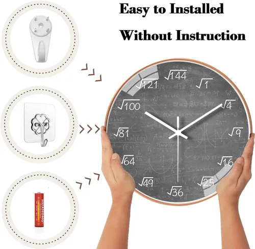 Miniatura 4 de QINFIEY - Reloj de pared de matemáticas de 10 pulgadas, silencioso y sin tictac, movimiento de cuarzo de calidad, reloj de pared para oficina