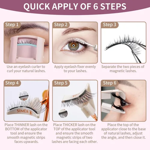 Miniatura 4 de Pestañas magnéticas sin delineador de ojos, pestañas de doble imán con aplicador, reutilizables 4D, no necesita delineador de ojos ni pegamento