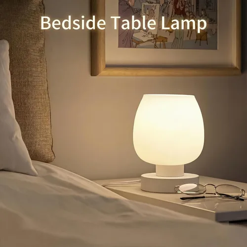 Miniatura 3 de Lámpara de Mesa de Noche Táctil - Lámpara Pequeña Rosa para Dormitorio con Puertos de Carga USB C+A, Regulable de 3 Niveles, Lámpara de Escritorio