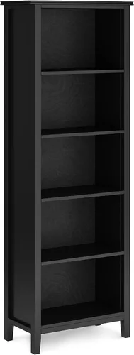 SIMPLIHOME Estantería artesanal de madera maciza de 72 pulgadas de alto y 5 estantes en color negro, almacenamiento contemporáneo para sala de