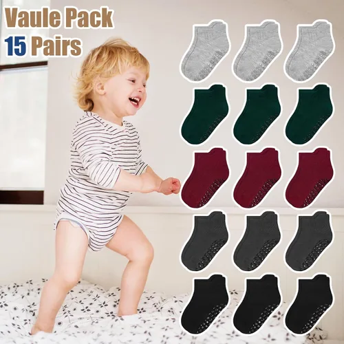 Miniatura 2 de SkiBeaut 15 pares de calcetines antideslizantes para niños pequeños, calcetines antideslizantes para niños y niñas de 0 a 7 años