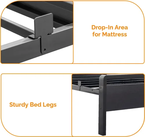 Miniatura 7 de VINGLI Base de cama de plataforma individual con cabecero y estribo LED, estación de carga USB, cama de panel de metal con espacio de almacenamiento