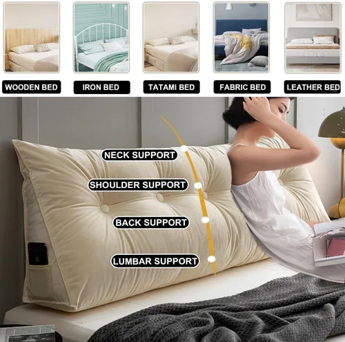 Miniatura 2 de Almohada de pared triangular con botones copetudos, cojín de apoyo de lectura, almohada de cama de lectura suave, color sólido, soporte para cuello