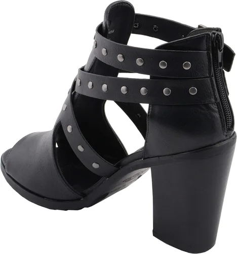 Miniatura 5 de Milwaukee Leather MBL9454 Sandalias de tacón negro con correa tachonada con tacón de plataforma para mujer