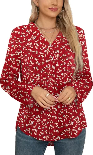 Miniatura 5 de QUEZHU Blusas de manga 34 para mujer, estilo casual, elegante, de gasa, cuello en V, blusas