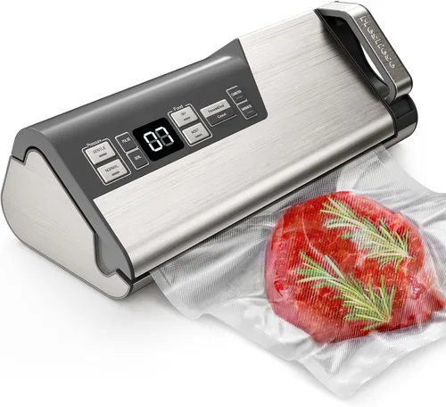Mesliese Máquina selladora al vacío, potente 95kPa 140W sellador de alimentos con una sola mano, tira de doble sellado con cortador integrado y