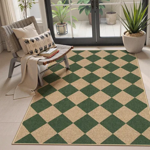 Miniatura 13 de Lahome Alfombra de yute a cuadros fácil 2'x3', alfombra pequeña para entrada, antideslizante, alfombra para la puerta delantera de la cocina