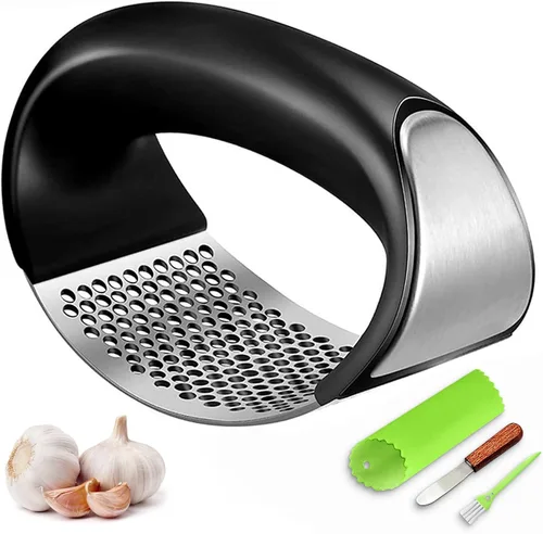 Mecedora de prensa de ajo, trituradora de ajo de acero inoxidable, accesorios de cocina profesional, picadora de ajo con mango ergonómico, pelador