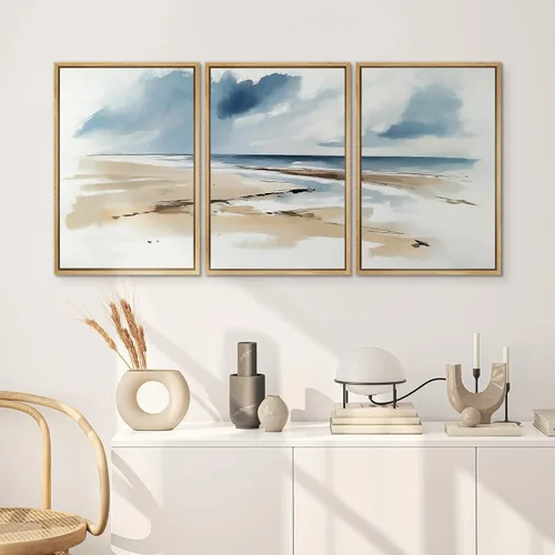 Miniatura 172 de SIGNWIN Lienzo enmarcado para pared, arte con pinceladas de flujo neutro en tonos beige abstractos, ilustraciones, arte moderno, decorativo