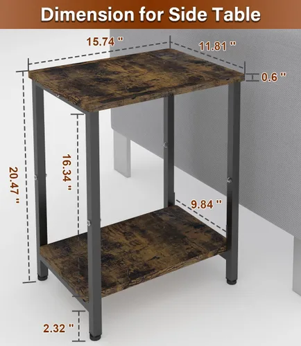 Miniatura 3 de Mesa auxiliar de 2 niveles, mesa auxiliar resistente con estantes, mesa de noche estrecha para espacios pequeños, mesa de tocadiscos para Negro