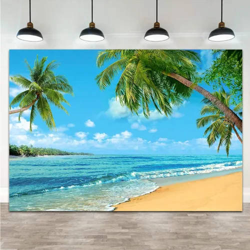 Fondo tropical de verano para fotografía de palmera o playa, palmera o playa, cielo azul del mar, sol, Luau, fiesta, boda, novia, ducha, bebé,
