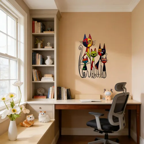 Miniatura 5 de JBCHUCI Arte de pared de gato de metal retro de mediados de siglo, decoración de escultura de hierro para el hogar, sala de estar, dormitorio