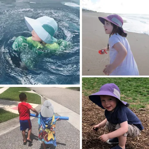 Miniatura 7 de Muryobao Kids Girls Boys Summer Sun Hat UV Protection UPF50+ Hats Mesh Bucket Cap for Beach Fishing with Neck Flap