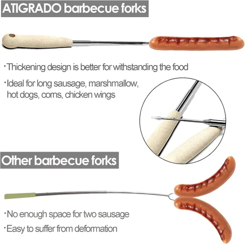 Miniatura 5 de 6 palitos para asar malvaviscos de 32 pulgadas, palos extensibles para hogueras de larga duración, palitos resistentes para perros calientes