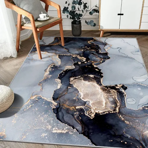 Miniatura 19 de Alfombra abstracta moderna de 2 x 3 pies, alfombra de baño con textura de mármol azul, antideslizante, lavable, alfombra de pelo bajo