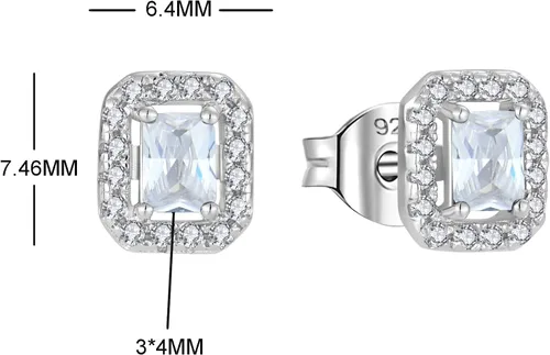 Miniatura 2 de Aretes de plata de ley 925 con halo de piedra natal con circonita cúbica 3A