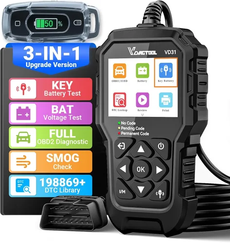 VDIAGTOOL Escáner OBD2 mejorado VD31, lector de código de motor 3 en 1, probador de batería de llave de coche y probador de batería de automóvil,