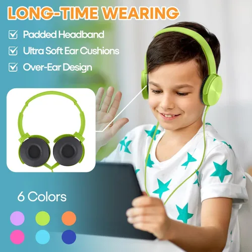Miniatura 5 de Paquete de 5 audífonos para niños a granel para el aula escolar K-12, juego de auriculares duraderos para estudiantes, niños, adolescentes, niños