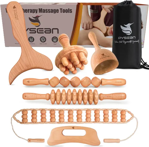 Kit de masaje de terapia de madera 7 en 1, realiza drenaje linfático, relaja tus músculos, alivia el dolor muscular, anticelulítico