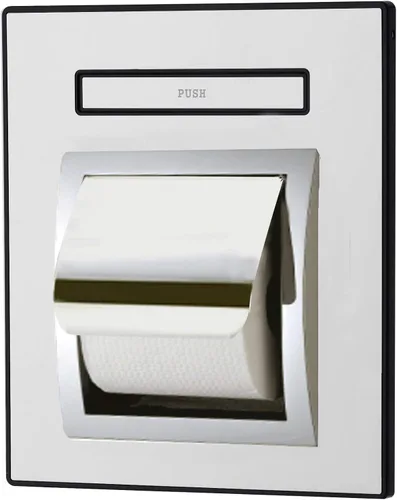 KAISERAUM - Soporte de papel higiénico empotrado con estante desplegable, soporte para rollo de papel de seda con bandeja anticaída, acero