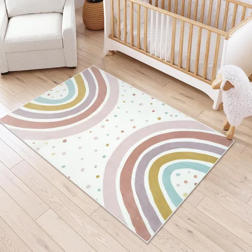 Miniatura 15 de STARUIA Alfombra lavable de arco iris para guardería de niñas, alfombra pequeña de 3 x 5 pies, alfombras de área coloridas para dormitorio de niños