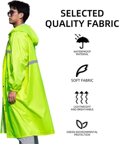 Miniatura 5 de Coralrain Impermeable largo con capucha de seguridad, impermeable, chaqueta de lluvia de emergencia, poncho para hombres, mujeres y adultos