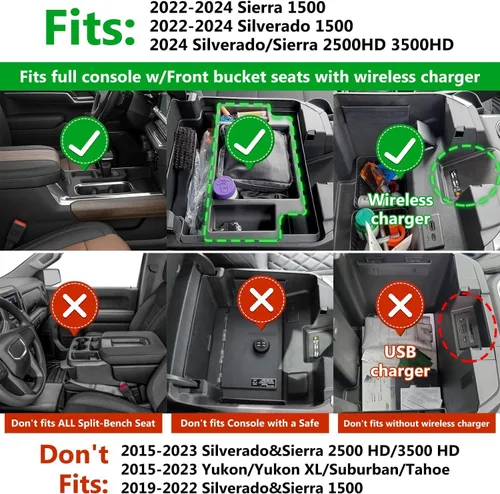 Miniatura 2 de Organizador de Bandeja de Consola Central se adapta a Accesorios para GMC Sierra/Chevy Silverado 1500 2022-2025, Silverado/Sierra 2500HD 3500HD Rojo