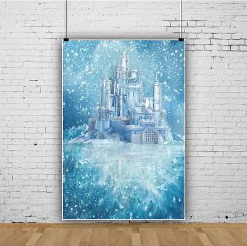 Miniatura 3 de Yeele Fondo de fotos de castillo de hielo, 5 x 7 pies, diseño de castillo azul, fondo de fotografía de castillo azul, para fiesta de cumpleaños