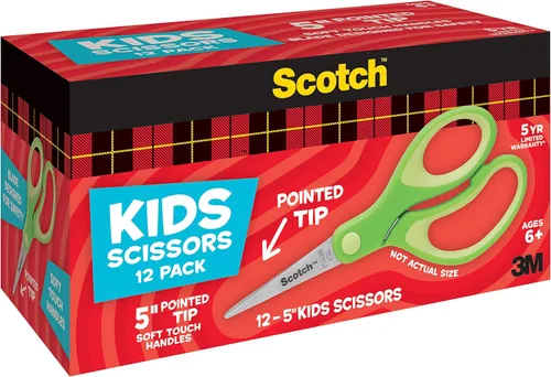 Miniatura 4 de Scotch Tijeras puntiagudas suaves al tacto de 5 pulgadas, paquete de 12 unidades, color verde, paquete de 6