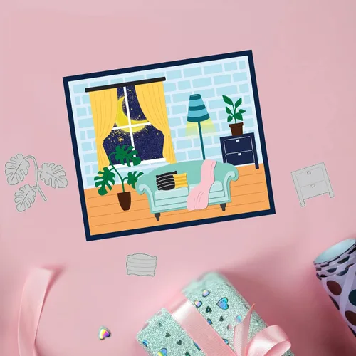 Miniatura 4 de BENECREAT 2 piezas de troqueles de metal para muebles, cómodos sofás y ventanas, luces verdes, plantas verdes, plantillas para decoración del hogar