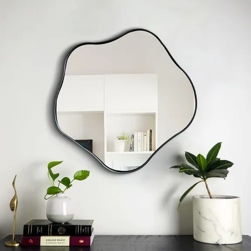 Miniatura 4 de Espejo redondo irregular, espejo festoneado de 16 pulgadas para sobre el fregadero, espejos de pared asimétricos decorativos, modernos espejos